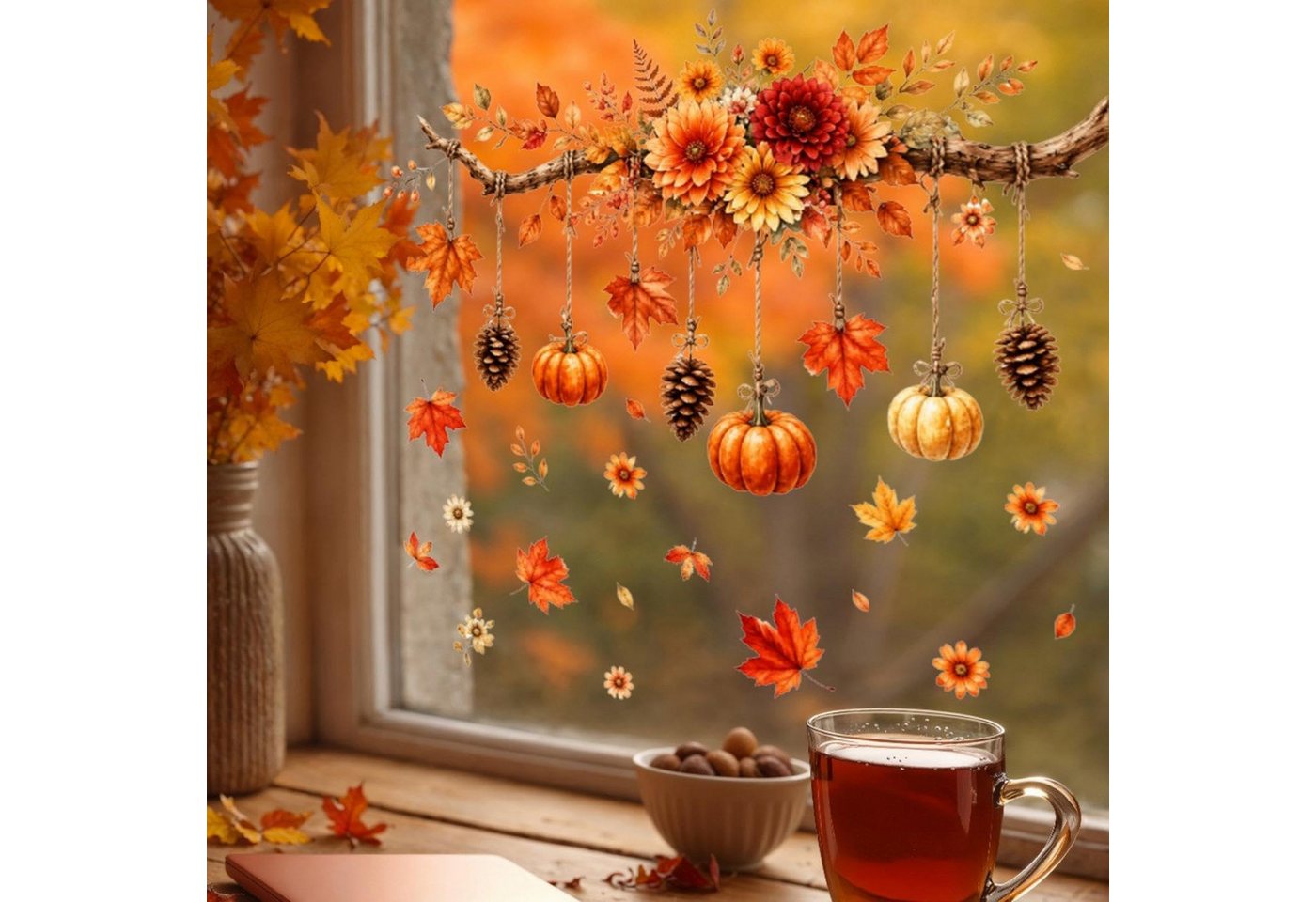 Bomiclss Fensterbild Fensterbild wiederverwendbare Fensterbilder Halloween Herbstlicher – Bild 5 von 5