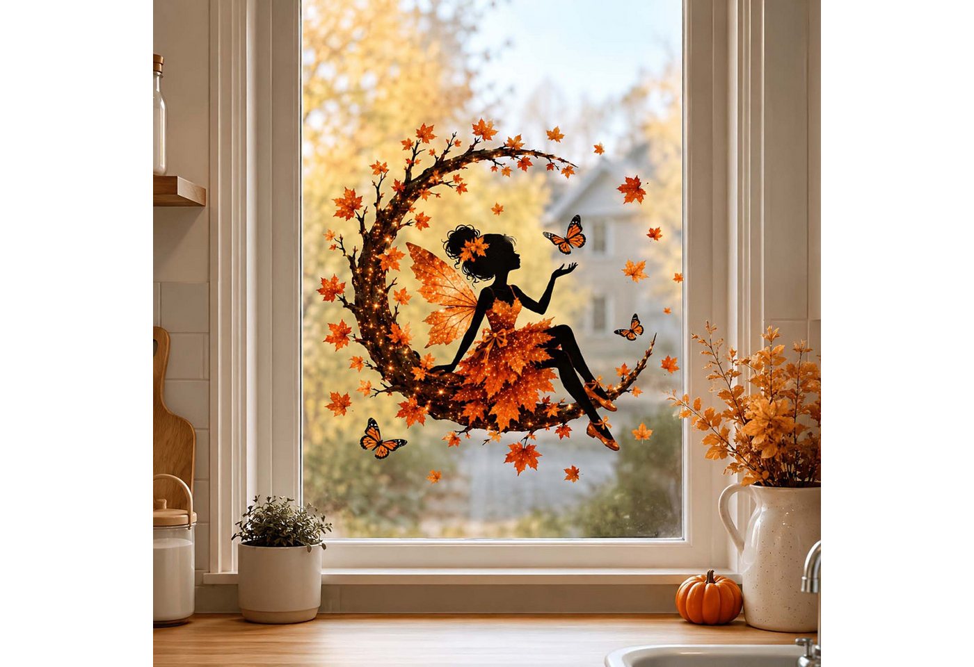 Bomiclss Fensterbild Fensterbild wiederverwendbare Fensterbilder Halloween Herbstlicher – Bild 5 von 5
