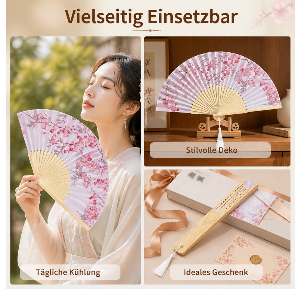 Bomiclss Handfächer Faltbare Fächer, Handfächer, Bambusfächer mit Quaste für Tanzen, (1-tlg), Cosplay, Hochzeit, Party, Requisiten-Dekoration – Bild 5 von 5