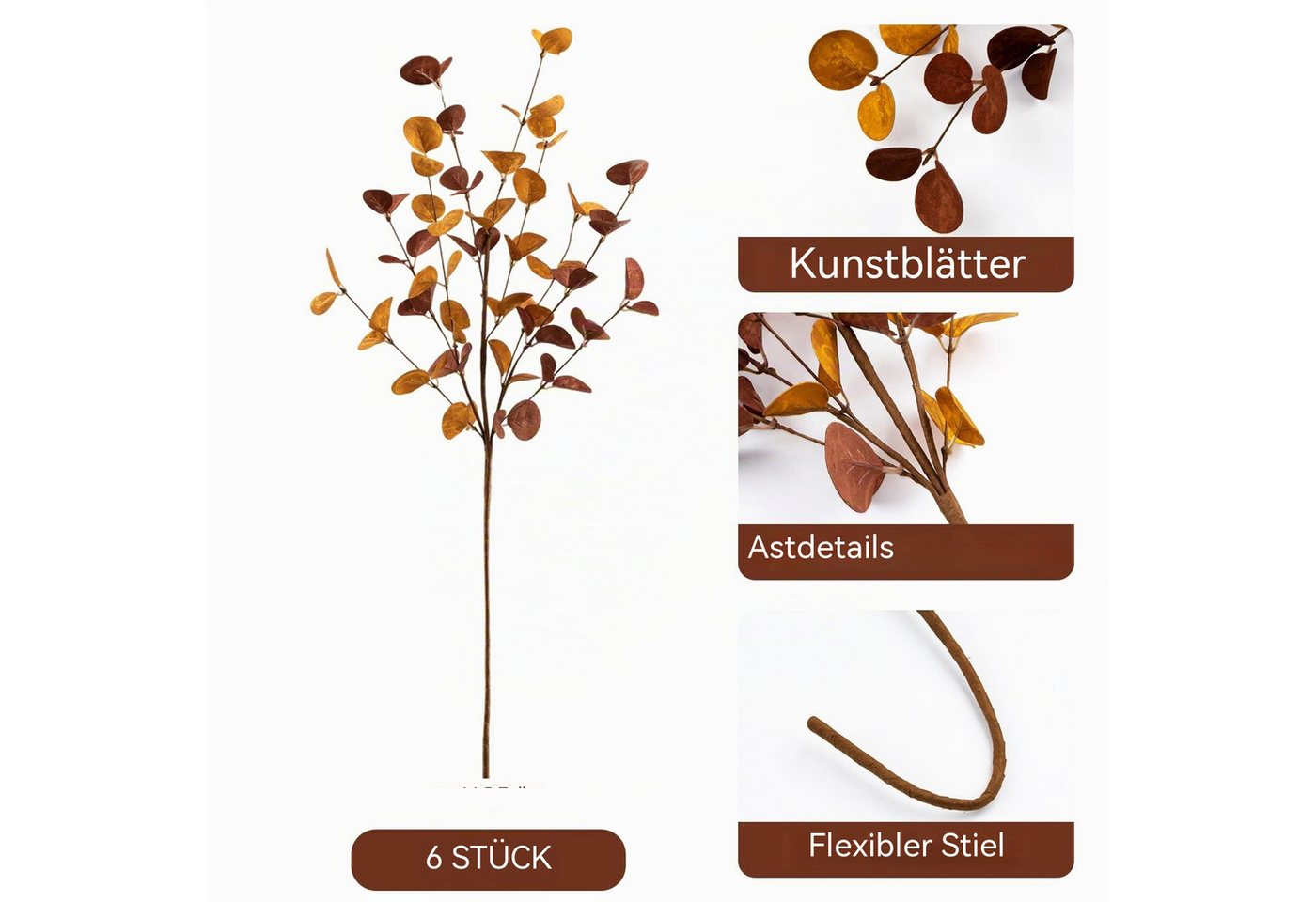 Kunstzweig Herbstdekoration: 6 Eukalyptus-Herbstzweige, jeweils (26,7 Zoll) lang, Bomiclss, Künstliche Herbstzweige für Tischdeko, Gestecke & Thanksgiving – Bild 3 von 5