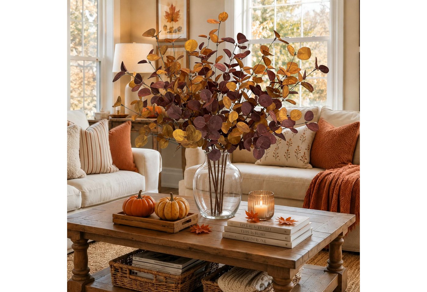Kunstzweig Herbstdekoration: 6 Eukalyptus-Herbstzweige, jeweils (26,7 Zoll) lang, Bomiclss, Künstliche Herbstzweige für Tischdeko, Gestecke & Thanksgiving – Bild 5 von 5