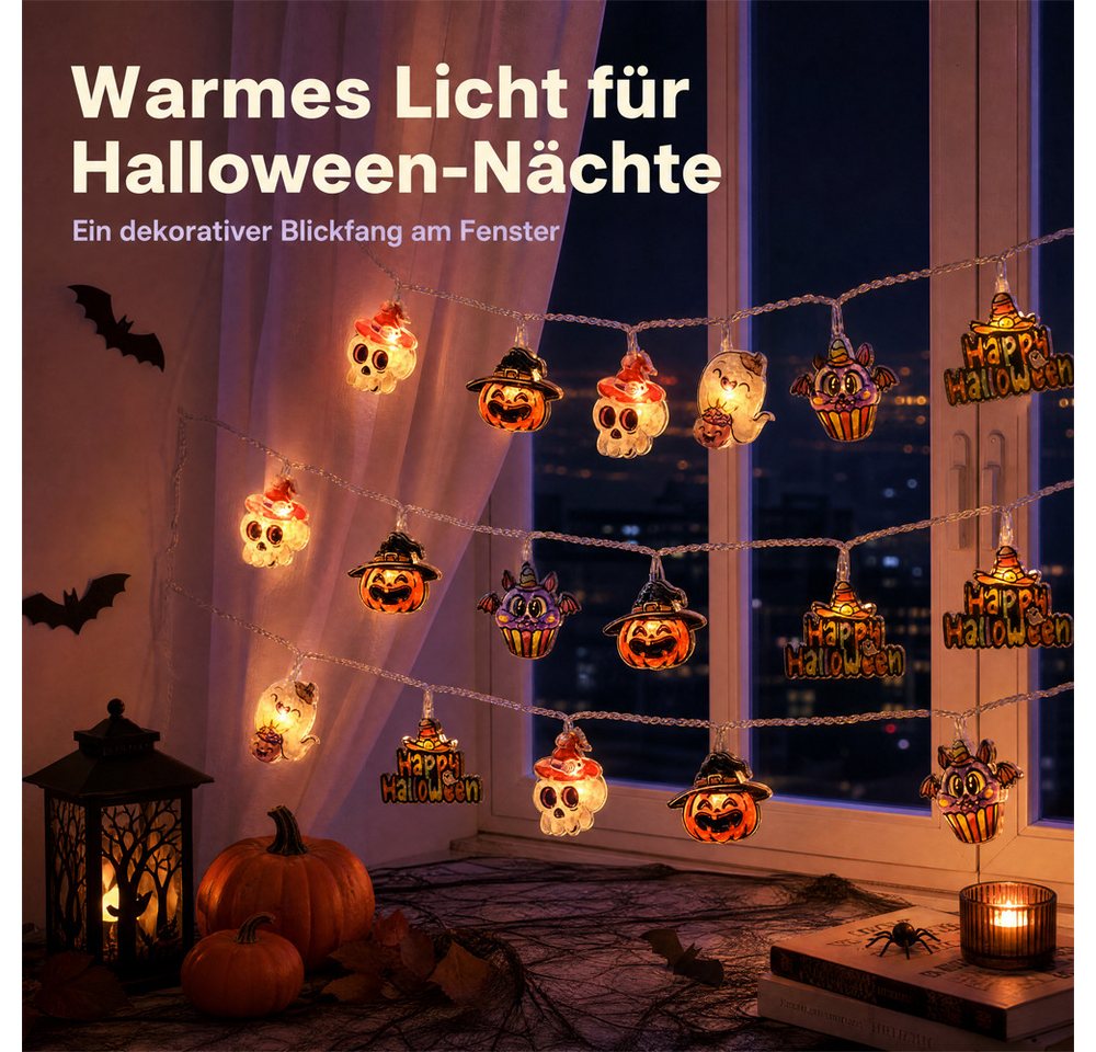 Bomiclss LED-Lichterkette Halloween Lichterkette, 3M 20LED Kürbis Lichterkette Batterie, 2 Modi Wetterfest Halloween Deko Outdoor für Garten, Party – Bild 4 von 5