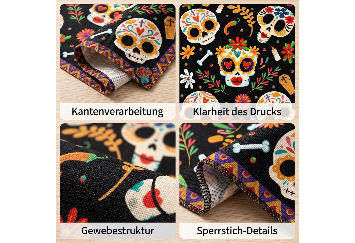 Bomiclss Tischläufer Halloween, Dia de los Muertos Tischdeko (1-tlg), Dekorativer Tischläufer für Herbst Party und Esstisch – Bild 4 von 5