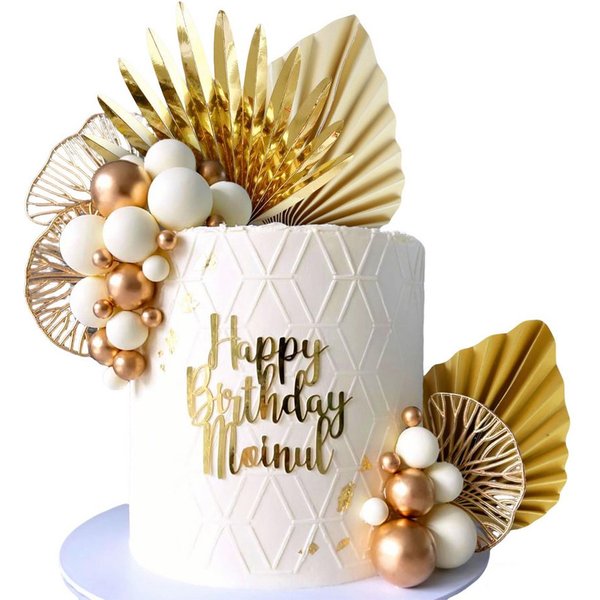 Bomiclss Tortenstecker Tortendekoration Boho Stil – Cake Topper Champagner Rosa & Weiß, Goldene Palmblätter, Party Deko für Hochzeit, Geburtstag & Feier