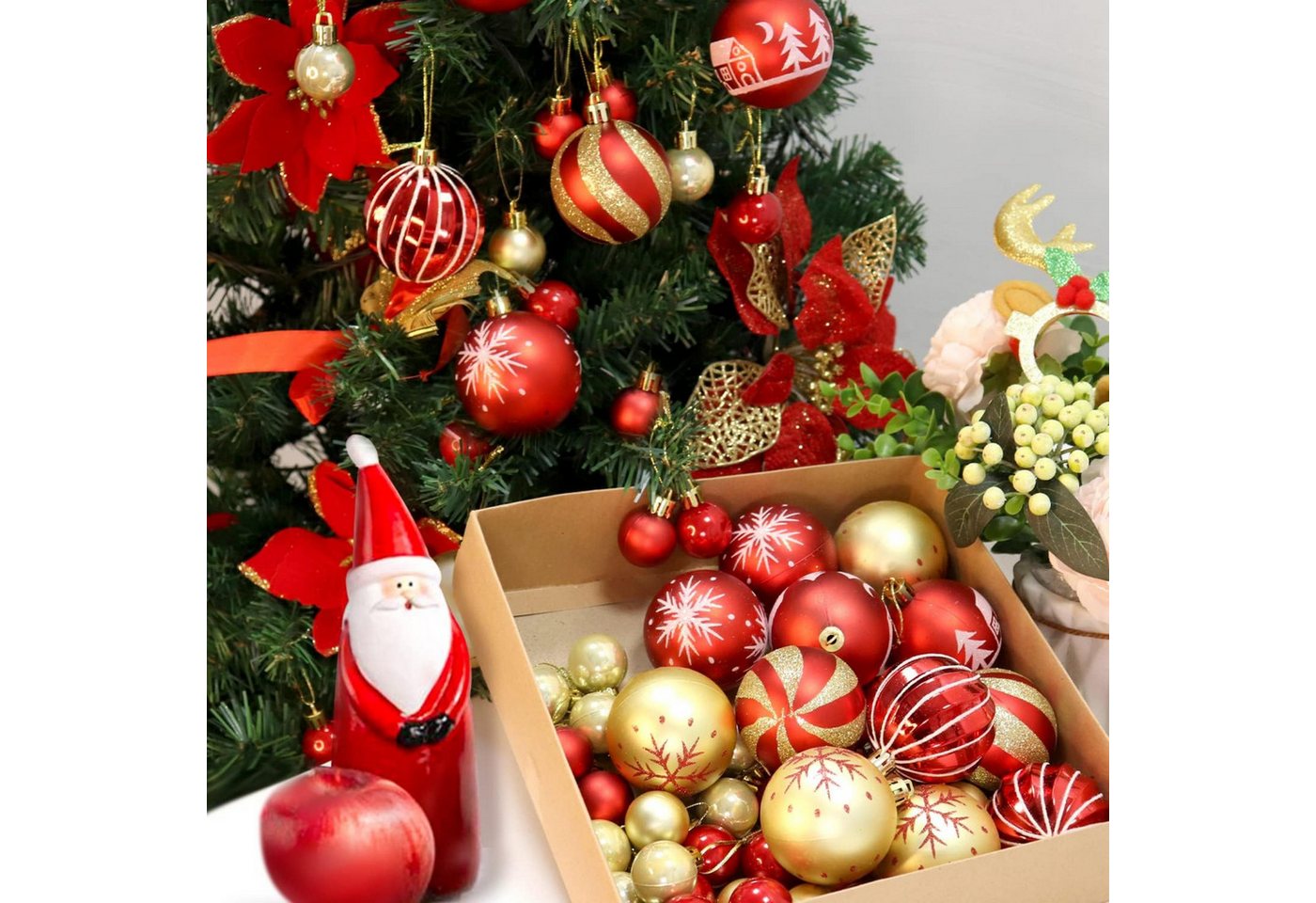 Bomiclss Weihnachtsbaumkugel 44 Stücke Weihnachtskugeln Kunststoff Christbaumkugeln – Bild 3 von 5