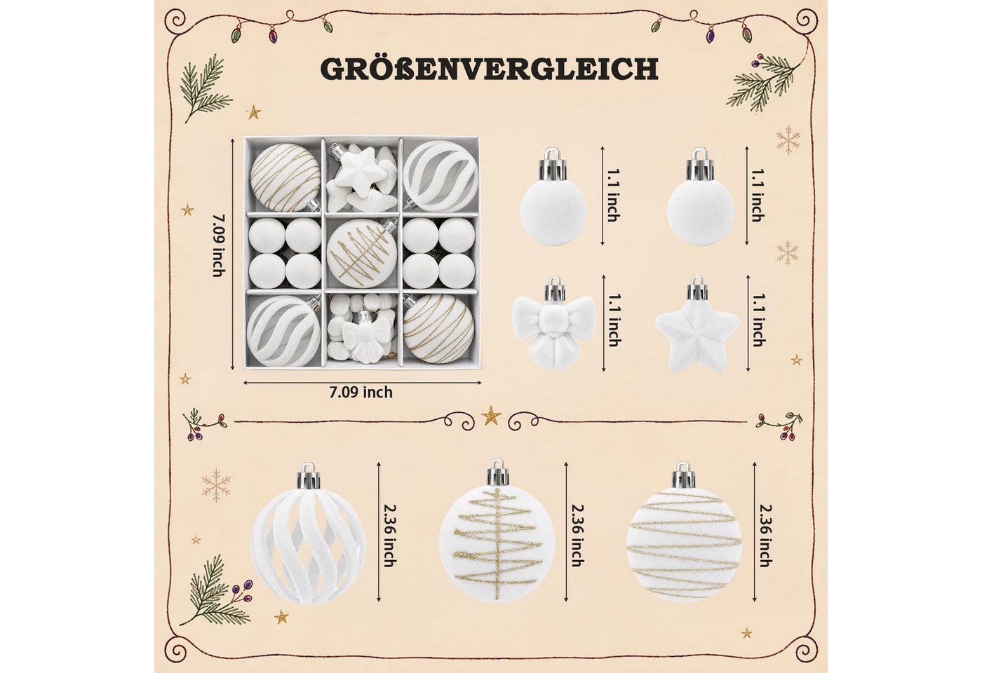 Bomiclss Weihnachtsbaumkugel Weihnachtsdeko Weihnachtskugeln 35-teiliges Set,Weihnachtsbaumschmuck (35 St), für Innen oder Außen Weihnachtsbaum – Bild 2 von 5