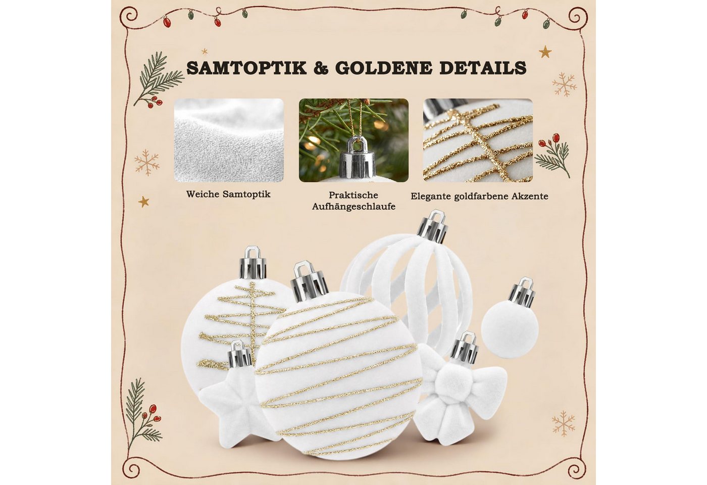 Bomiclss Weihnachtsbaumkugel Weihnachtsdeko Weihnachtskugeln 35-teiliges Set,Weihnachtsbaumschmuck (35 St), für Innen oder Außen Weihnachtsbaum – Bild 3 von 5