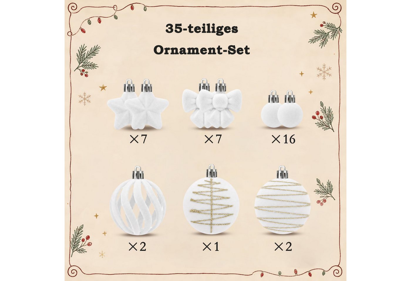 Bomiclss Weihnachtsbaumkugel Weihnachtsdeko Weihnachtskugeln 35-teiliges Set,Weihnachtsbaumschmuck (35 St), für Innen oder Außen Weihnachtsbaum – Bild 4 von 5