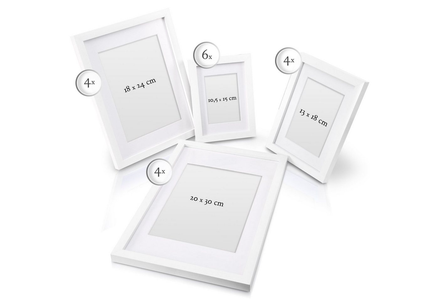 bomoe Bilderrahmen 18er Bilderrahmen Set Passion, Fotowand Bilder, Weiß, 6x 10x15 cm, 4x 13x18 cm, 4x 18x24 cm, 4x 20x30 cm mit Passepartout – Bild 2 von 5