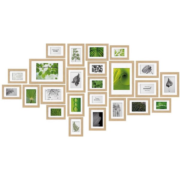 bomoe Bilderrahmen 24er Bilderrahmen Set Nature Fotorahmen Collage, Eiche, 10x 10x15 cm, 8X 13x18 cm, 4X 15x20 cm, 2X 20x30 cm mit Passepartout