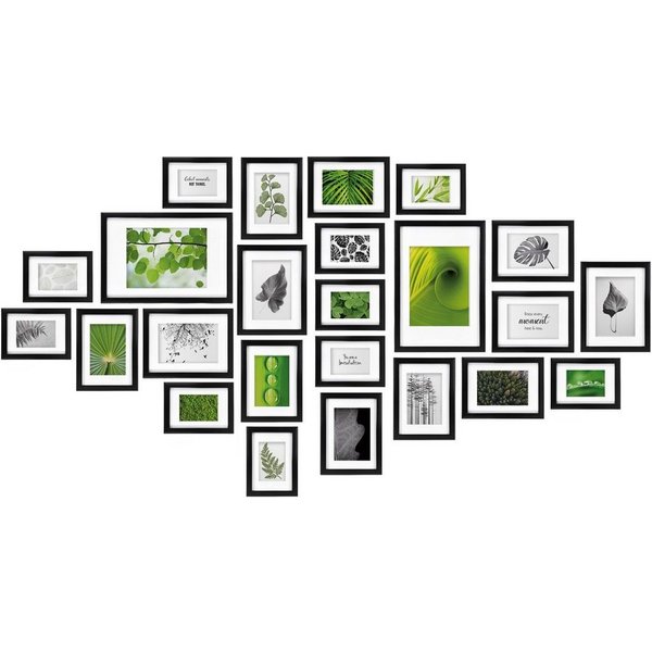 bomoe Bilderrahmen 24er Bilderrahmen Set Nature Fotorahmen Collage, Schwarz, 10x 10x15 cm, 8x 13x18 cm, 4x 15x20 cm, 2x 20x30 cm mit Passepartout