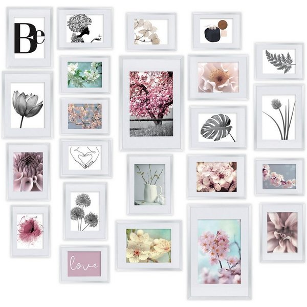 bomoe Bilderrahmen 24er Bilderrahmen Set Weiß Fotorahmen, 10x 10x15 cm, 8X 13x18 cm, 4X 15x20 cm, 2X 20x30 cm