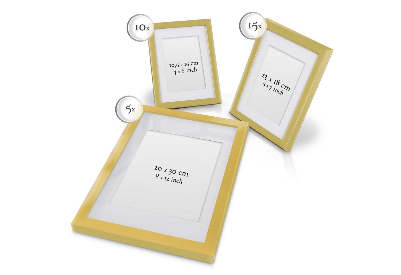 bomoe Bilderrahmen 30er Bilderrahmen Set - 10x 10x15, 15x 13x18, 5x 20x30, Gold, 10x 10x15, 15x 13x18, 5x 20x30 cm Fotorahmen Collage Bilderrahmen – Bild 3 von 5