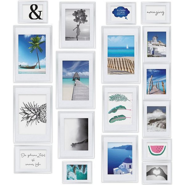 bomoe Bilderrahmen Bilderrahmen Set 18er Paradise, Fotorahme Weiß, 6x 10x15 cm, 4x 13x18 cm, 4x 18x24 cm, 4x 20x30 cm mit Passepartout