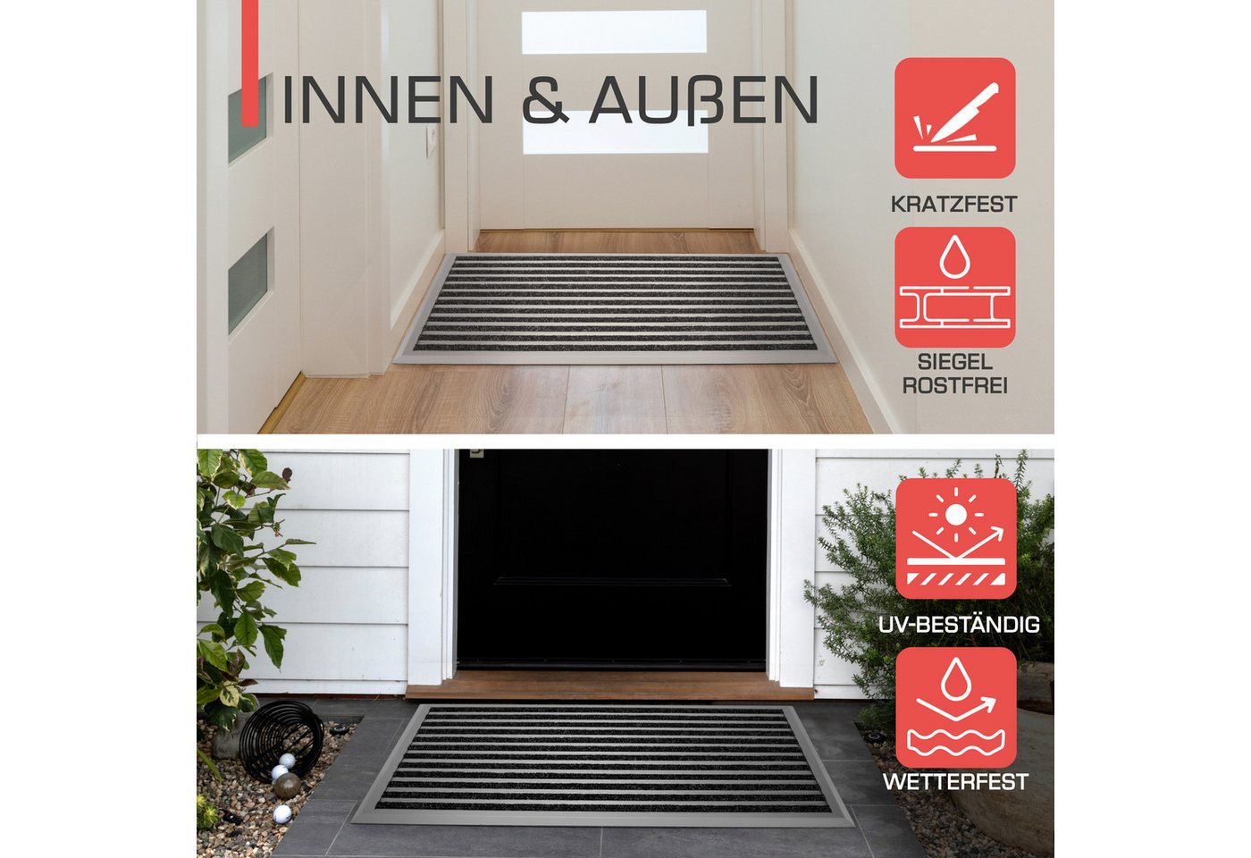 bomoe Fußmatte Fußmatte Außen AluGant, 40x60cm, Silber, Höhe: 1 mm, rutschfest Rostfrei Fussabtreter Aussenbereich Outdoor-Fußmatte – Bild 3 von 4