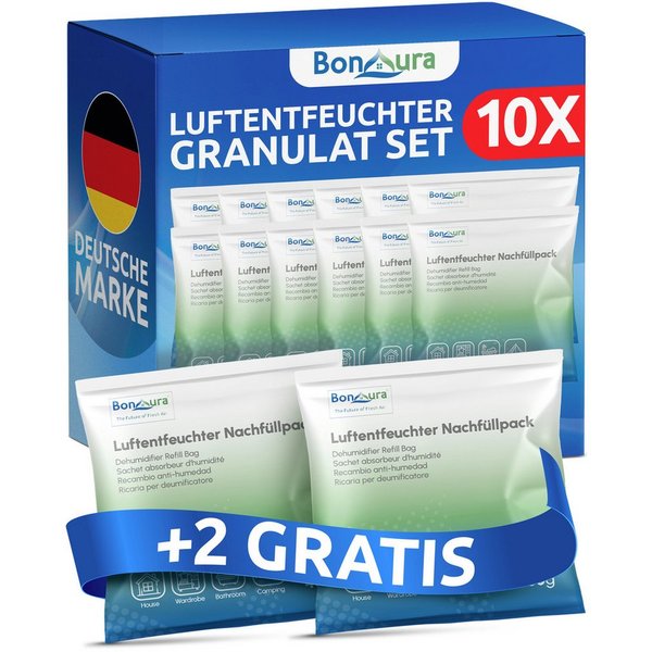 BonAura Luftentfeuchter-Nachfüllpack gegen Schimmel und Gerüche, für AirOne Select, Spar-Set, 12 x 400g Luftentfeuchter Granulat