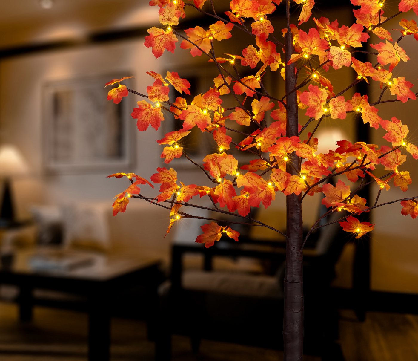 BONETTI LED Baum Weihnachtsdeko, LED fest integriert, Warmweiß, Beleuchteter Deko-Herbstbaum mit Ahornblättern – Bild 5 von 5