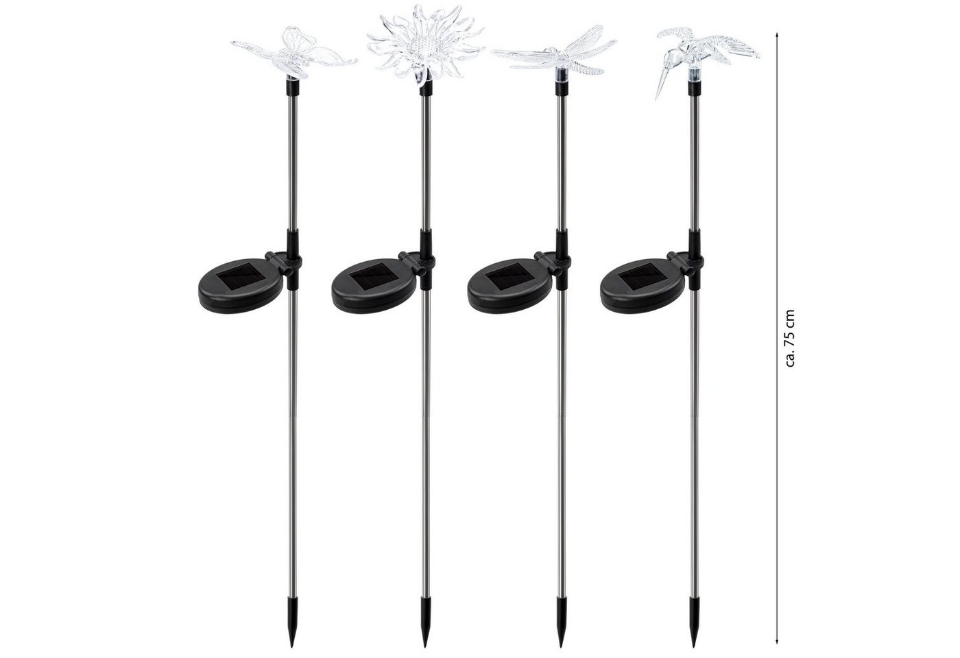 BONETTI LED Solarleuchte 4er Set Solar Gartenstecker, 4 Motive: Schmetterling, Libelle, Blume, Kolibri – Bild 2 von 5