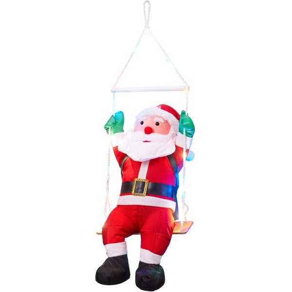 BONETTI Weihnachtsmann Sitzender Weihnachtsmann auf einer Schaukel, mit 20 bunten LED, für Innen- und geschützten Außenbereich, moderne Weihnachtsdeko