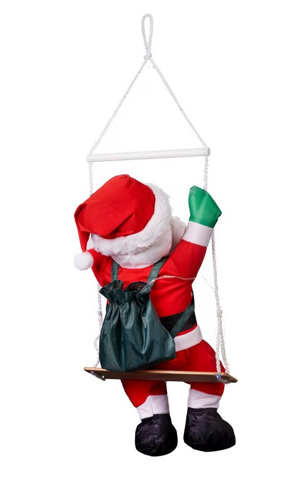 BONETTI Weihnachtsmann Sitzender Weihnachtsmann auf einer Schaukel, mit 20 bunten LED, für Innen- und geschützten Außenbereich, moderne Weihnachtsdeko – Bild 2 von 5