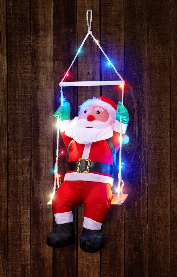 BONETTI Weihnachtsmann Sitzender Weihnachtsmann auf einer Schaukel, mit 20 bunten LED, für Innen- und geschützten Außenbereich, moderne Weihnachtsdeko – Bild 4 von 5