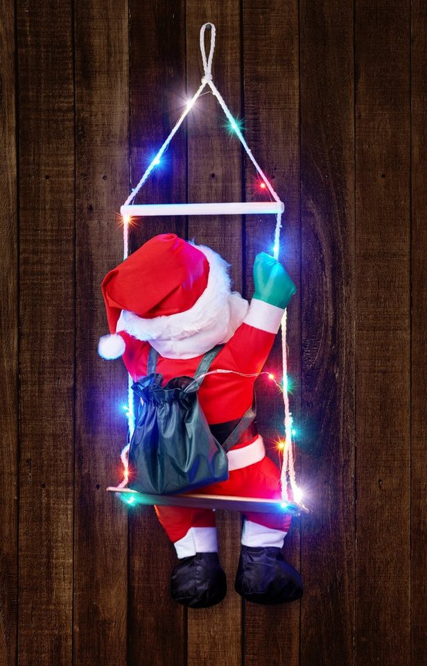BONETTI Weihnachtsmann Sitzender Weihnachtsmann auf einer Schaukel, mit 20 bunten LED, für Innen- und geschützten Außenbereich, moderne Weihnachtsdeko – Bild 5 von 5