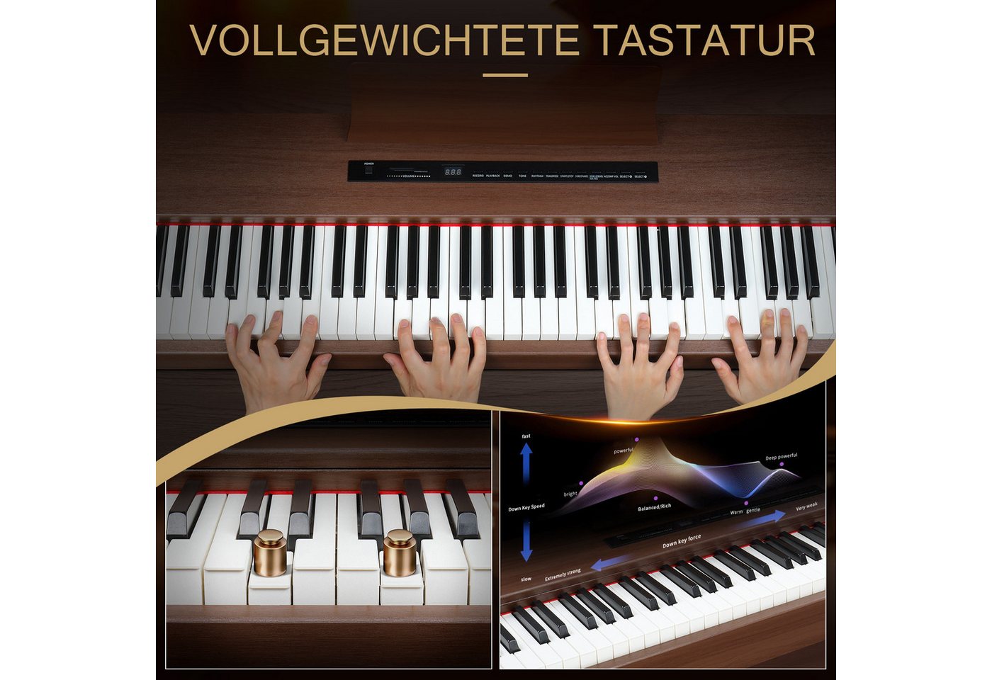 Bonnlo Digitalpiano 88 Tasten, vollgewichtete Tastaturen mit Klavierständer (1-St), Kopfhörermodus, Dual-Bluetooth, anpassbare Anschlagdynamik – Bild 4 von 5