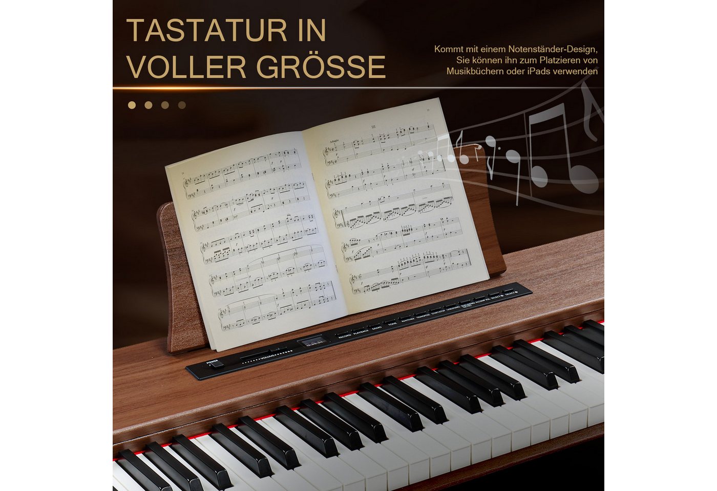 Bonnlo Digitalpiano 88 Tasten, vollgewichtete Tastaturen mit Klavierständer (1-St), Kopfhörermodus, Dual-Bluetooth, anpassbare Anschlagdynamik – Bild 5 von 5