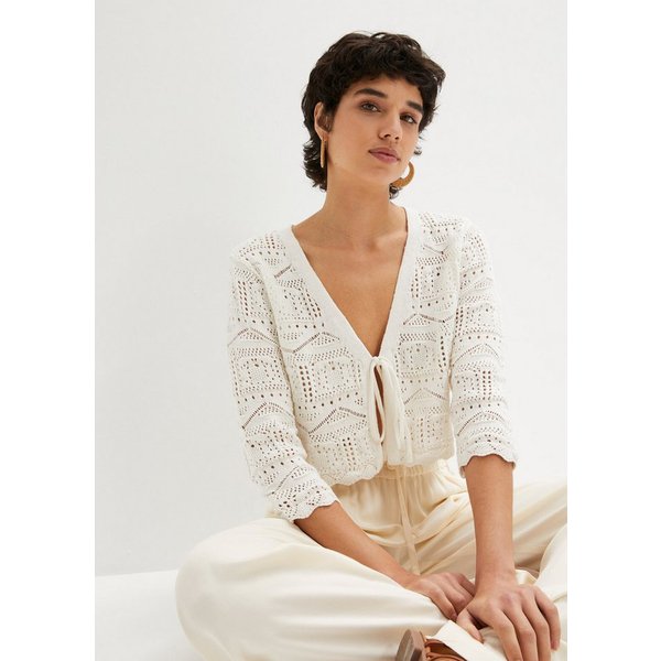 bonprix Ajourstrickjacke bequeme Passform, 3/4-Ärmel, Ajour-Bolero