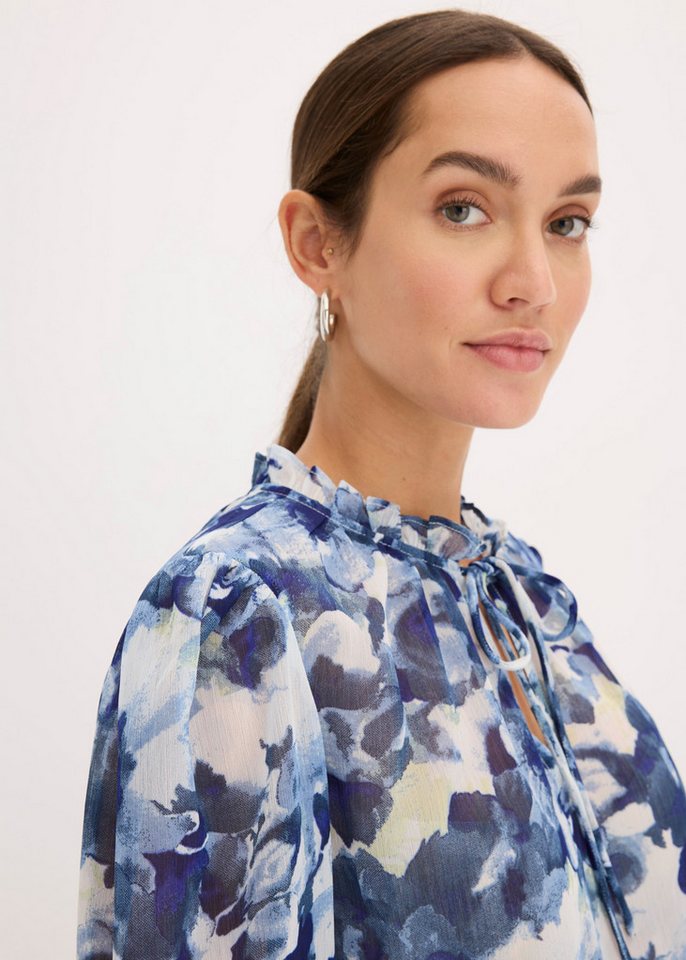 bonprix Chiffonbluse mit floralem Print, figurumspielende Passform, ohne Kragen – Bild 3 von 5