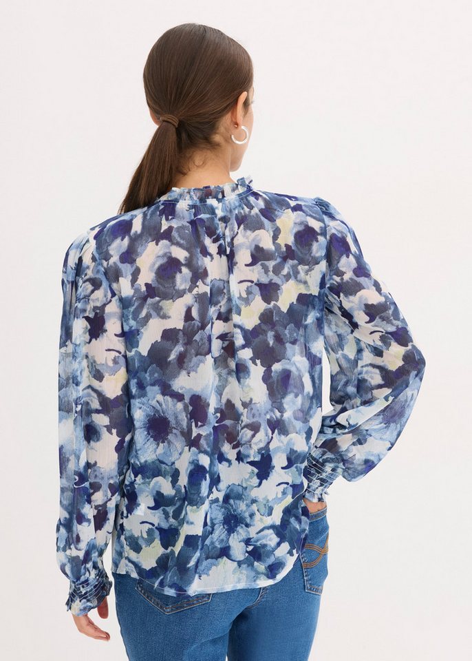 bonprix Chiffonbluse mit floralem Print, figurumspielende Passform, ohne Kragen – Bild 4 von 5