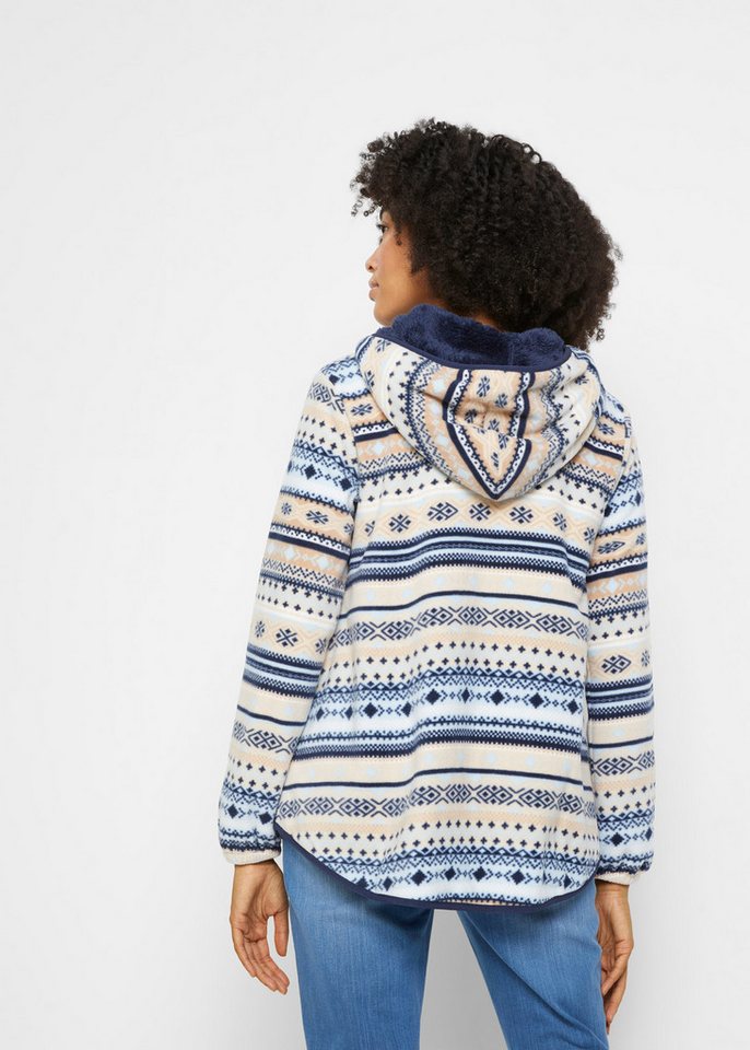 bonprix Fleecejacke mit Norweger-Muster, mit Kapuze, kuscheliges Material – Bild 2 von 5