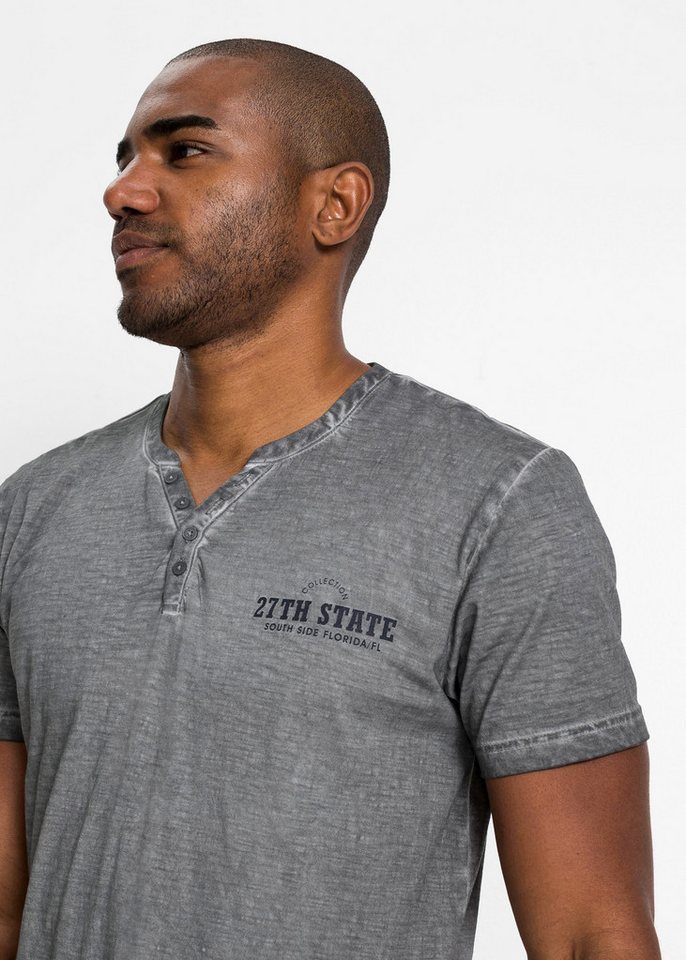 bonprix Henleyshirt Regular fit, Kurzarm, aus Baumwolle, Fade Out Look – Bild 3 von 5