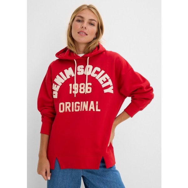 bonprix Hoodie Oversize-Passform, mit Druck, Langarm, aus Baumwolle, im Casual-Stil