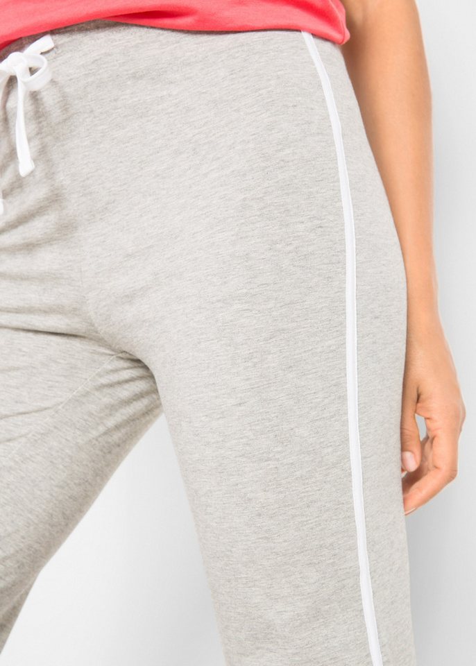 bonprix Jerseyhose (Packung, 2-tlg) Gummizugbund mit Bindeband, kontrastfarbiger Seitenstreifen – Bild 4 von 5