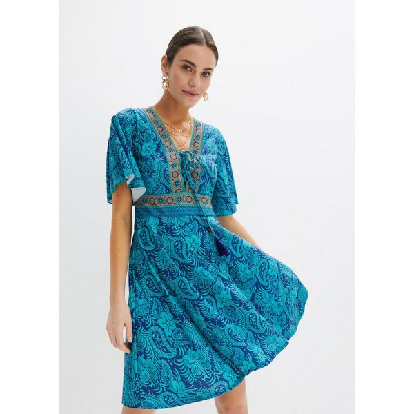 bonprix Jerseykleid ausgestellte Passform, Kurzarm, mit Schnürung und Bindeband
