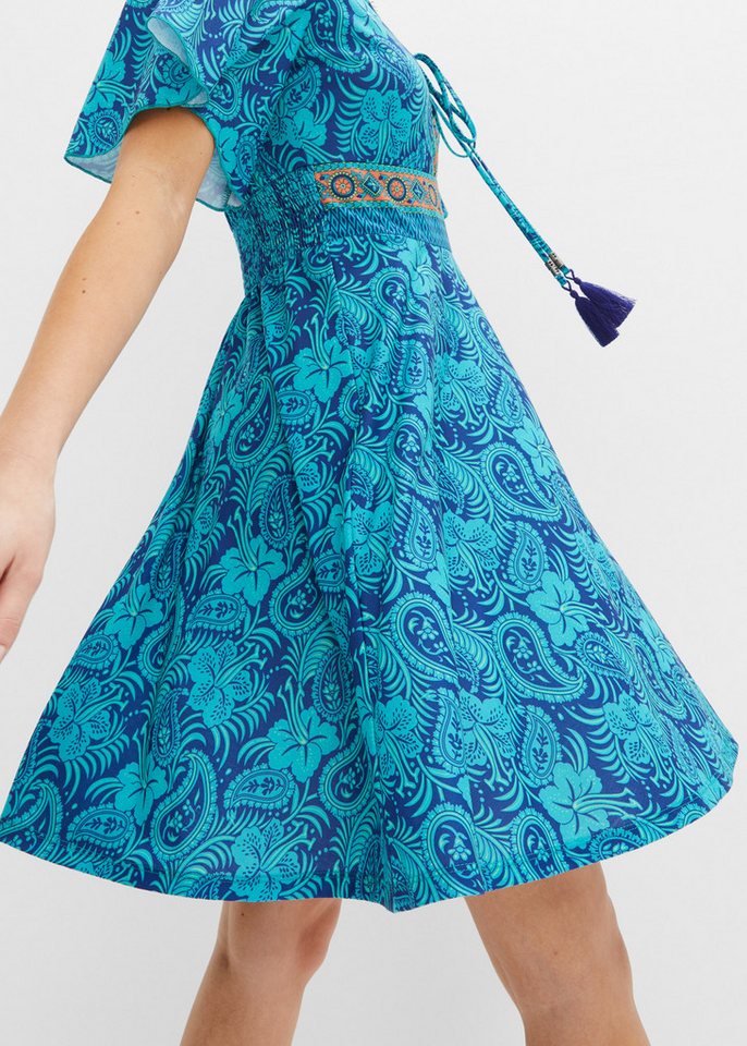 bonprix Jerseykleid ausgestellte Passform, Kurzarm, mit Schnürung und Bindeband – Bild 3 von 5