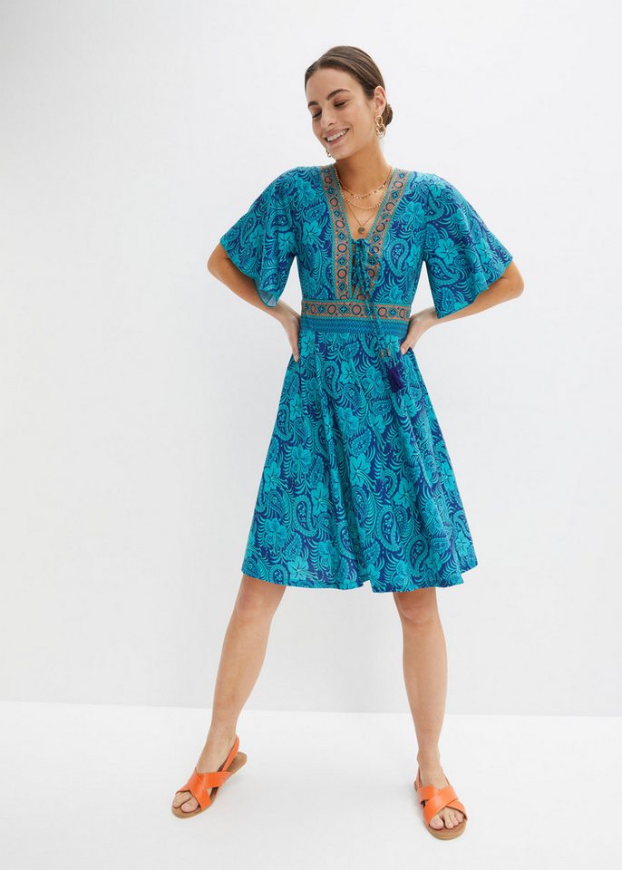 bonprix Jerseykleid ausgestellte Passform, Kurzarm, mit Schnürung und Bindeband – Bild 5 von 5
