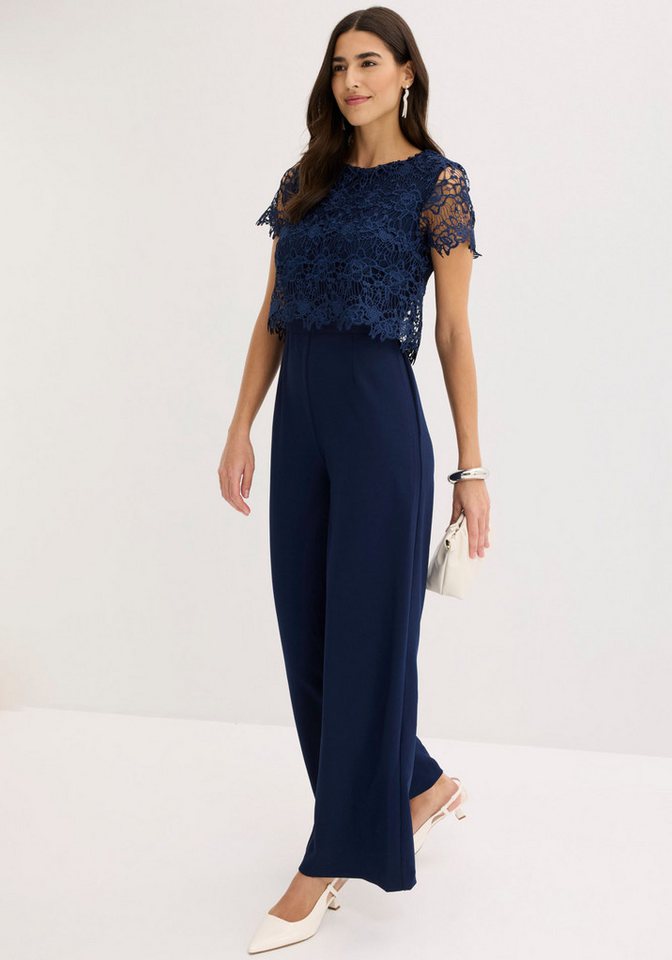 bonprix Jumpsuit mit kurzem Arm, figurumspielende Passform, weites Bein – Bild 2 von 5