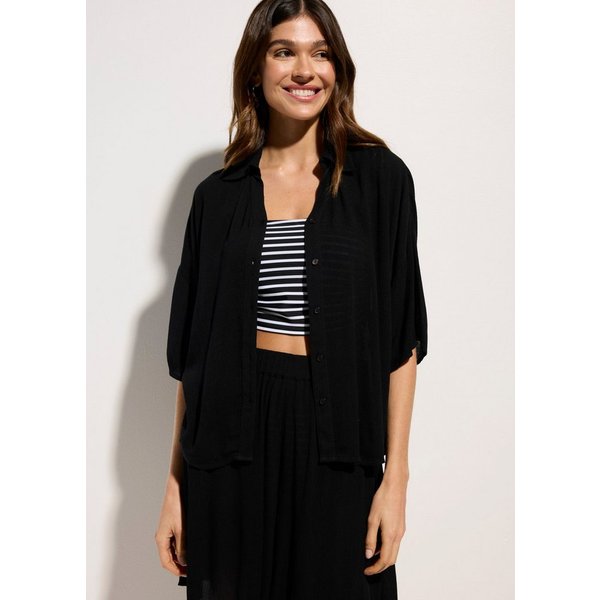 bonprix Kurzarmbluse luftige Kurzarmbluse, Oversize-Passform, mit Hemdblusenkragen