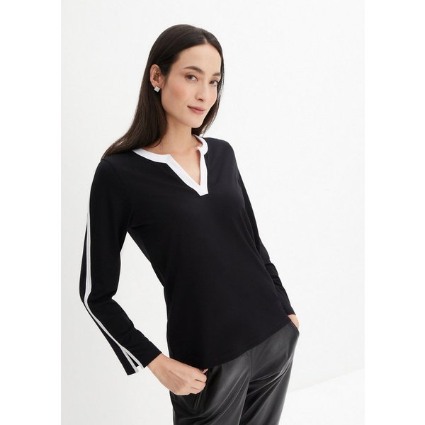bonprix Langarmshirt bequeme Passform, Langarm-Design, mit kontrastfarbigen Details