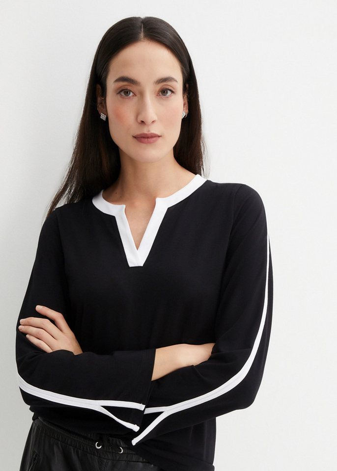 bonprix Langarmshirt bequeme Passform, Langarm-Design, mit kontrastfarbigen Details – Bild 2 von 5
