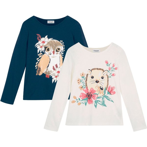 bonprix Langarmshirt (Packung, 2-tlg) Regular Fit, mit Print, aus Baumwolle, im 2er-Pack