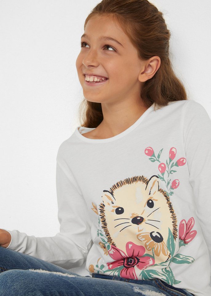 bonprix Langarmshirt (Packung, 2-tlg) Regular Fit, mit Print, aus Baumwolle, im 2er-Pack – Bild 4 von 5