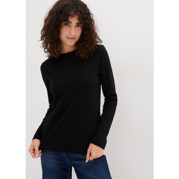 bonprix Langarmshirt Slim fit Passform, ohne Kragen, aus reiner Baumwolle, unifarben