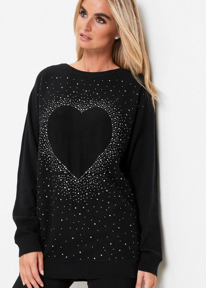 bonprix Longpullover aus Baumwoll-Mix, mit Fledermausärmeln, mit Glitzersteinchen – Bild 2 von 5