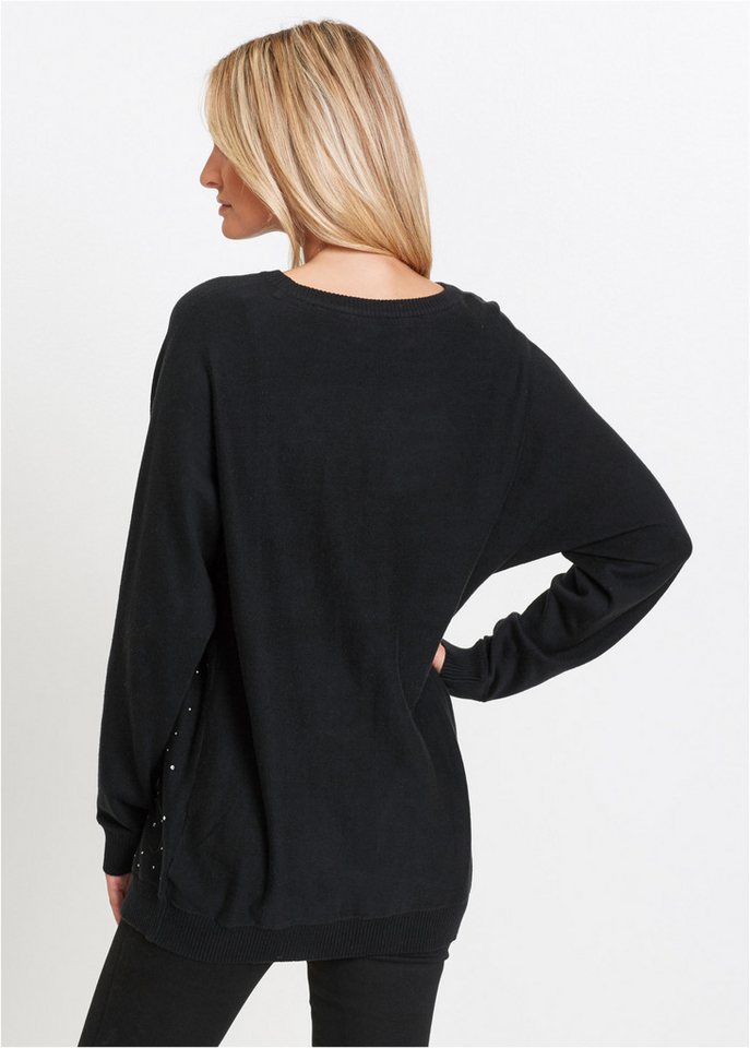 bonprix Longpullover aus Baumwoll-Mix, mit Fledermausärmeln, mit Glitzersteinchen – Bild 3 von 5