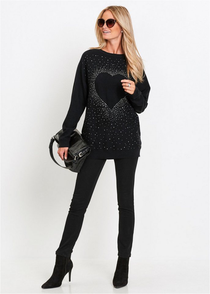 bonprix Longpullover aus Baumwoll-Mix, mit Fledermausärmeln, mit Glitzersteinchen – Bild 5 von 5
