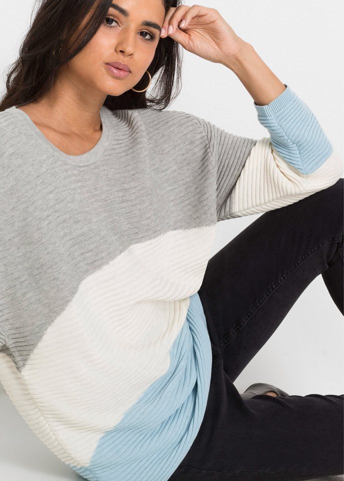 bonprix Longpullover aus Baumwollmischung, mit Rundhalsausschnitt, lange Form – Bild 4 von 5