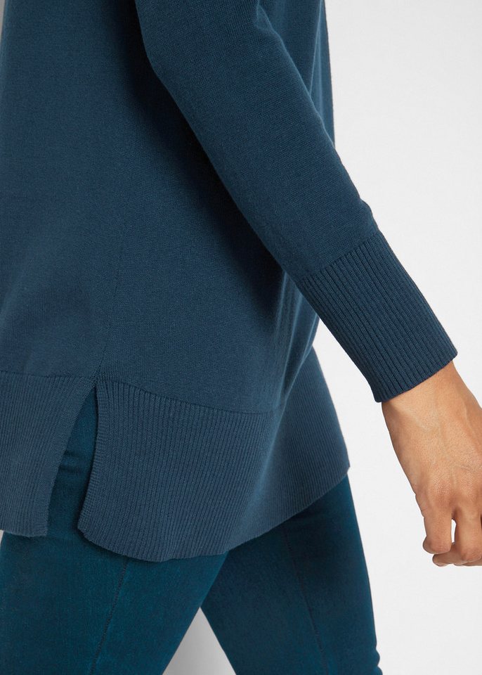 bonprix Longpullover Feinstrick-Baumwollmischung, mit V-Ausschnitt, mit Seitenschlitzen – Bild 3 von 5